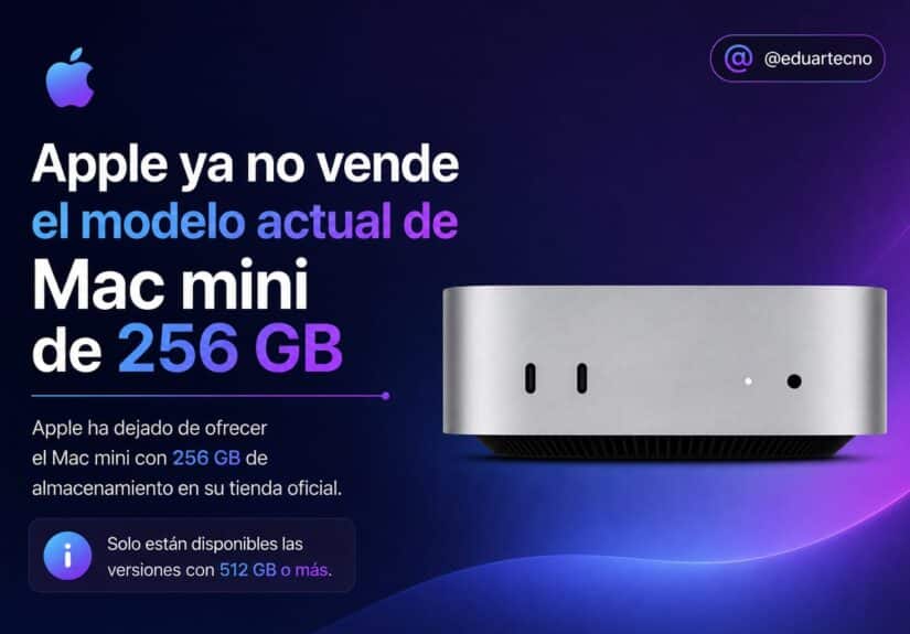 Apple habría retirado el Mac mini M4 de 256GB, dejando como modelo base la versión de 512GB por $799. Una mala noticia para quienes buscaban una Mac poderosa, económica y compacta.